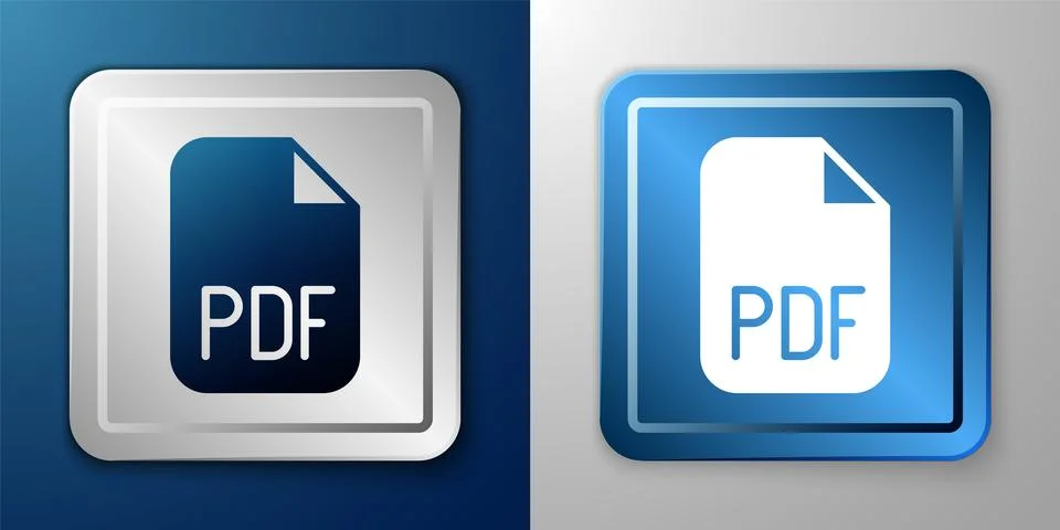 White PDF file document. Download pdf button icon isolated on blue and grey Stock Illustration