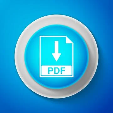 White PDF file document icon isolated on blue background. Download PDF button 스톡 일러스트