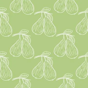 White pears on greens background seamless pattern Stock Illustration