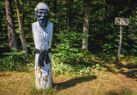 White Peasant statue near Jasne natural reserve in Siemiany, Poland Stock Photos