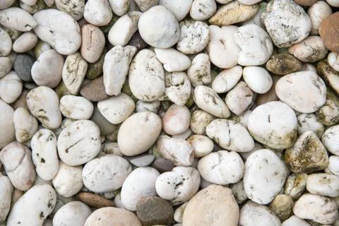 White pebble stone background. Texture and material theme. Photos