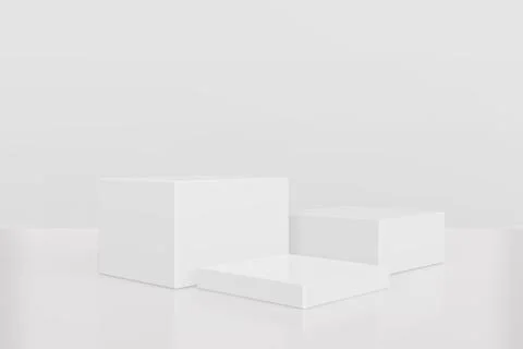 White pedestal display with box stand concept. Podium for brand promotion pro Stock Illustration