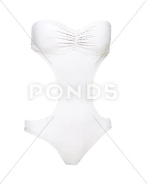 White peekaboo one piece bandeau sweetheart swimsuit Stock Photos