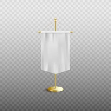 White pennant or triangle flag mockup on holder realistic vector illustration. Stock Illustration