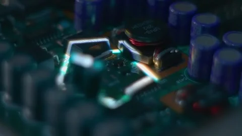 A white pentagon grows from the printed circuit board with electronic components 库存影片 313179021