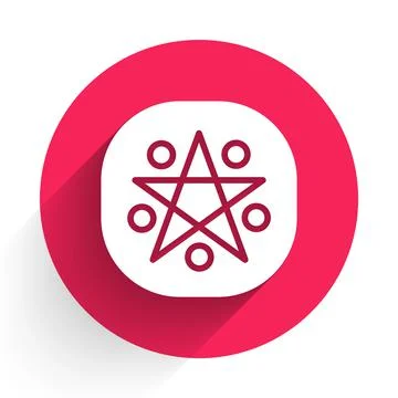White Pentagram in a circle icon isolated with long shadow. Magic occult star Stock Illustration