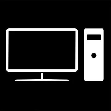 White Personal Computer Solid Color on Black Background Icon Stock Illustration
