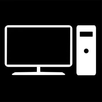 White Personal Computer Solid Color on Black Background Icon Stock Illustration
