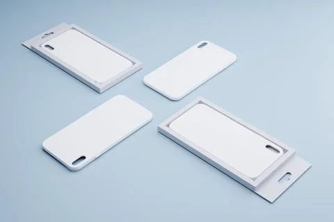 White phone cases, packaging, studio, mockup, design (1) Stock Illustration