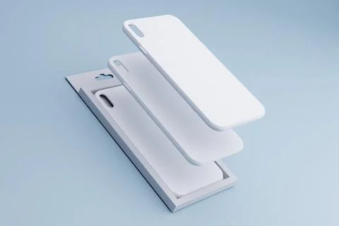 White phone cases, packaging, studio, mockup, design Stock Illustration