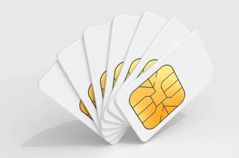 White phone SIM cards in a deck above light gray background. 3d render illust Stock Illustration