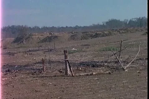 White phosphorus shells explode in field to remove tree stumps - 1965 스톡 동영상 106056049