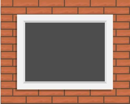 White photo frame on a brick wall background, white empty picture イラスト素材