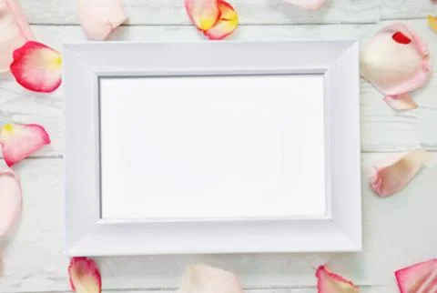 White photo frame on the table Foto stock