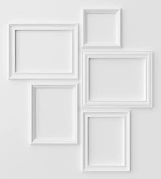 White photo frames on white wall with shadows Stock Illustration