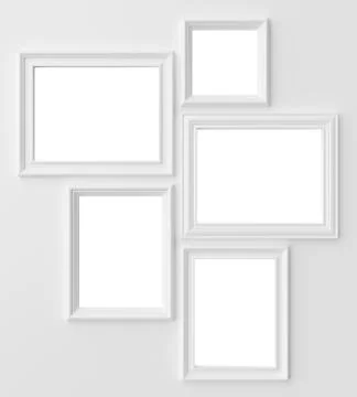 White photo frames on white wall with copy-space Stock Illustration