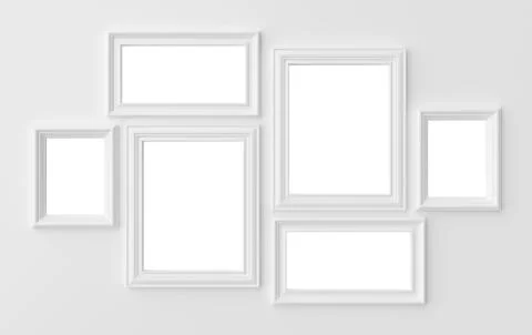 White photo frames on white wall with shadows Stock Illustration