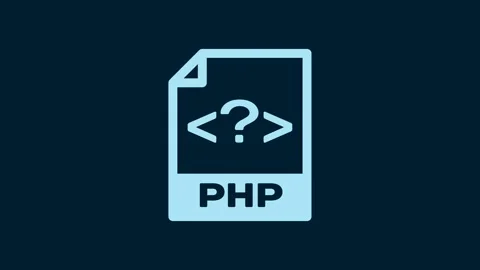 White PHP file document. Download php button icon isolated on blue background Stock Footage 230015131