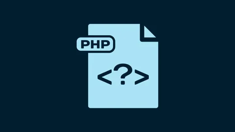 White PHP file document. Download php button icon isolated on blue background Stock Footage 230023168