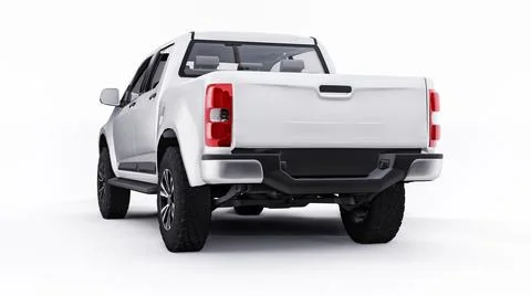 White pickup car on a white background. 3d rendering. Stock Illustration