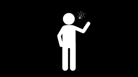 White Pictogram Man Thinking and Having an Idea on Black Background Stock Footage 327781580