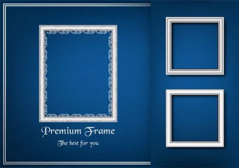 White picture frame on blue gradient background. Stock Illustration