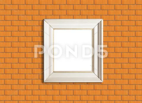 White picture frame on brick wall Stock Photos