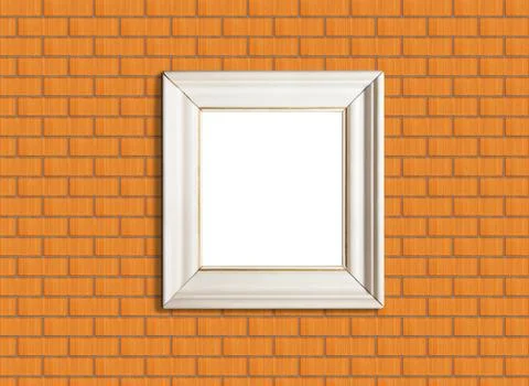 White picture frame on brick wall Stock Photos