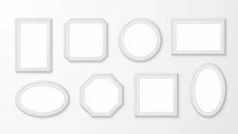 White picture frames. Realistic empty image borders in different forms for Stock-Illustration