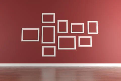 White picture frames on red wall Stock Illustration