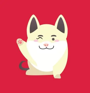 White Pig with Winking Face and Raised Paw Vector Stock Illustration