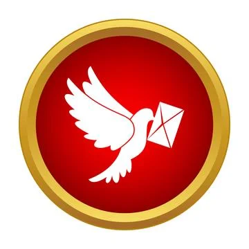 White pigeon delivering mail message flying icon Stock Illustration