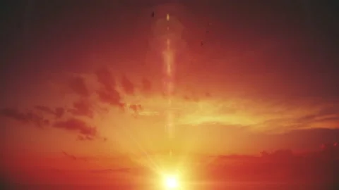 White pigeons flying vertically against sunset, reddish sky 스톡 동영상 152630199