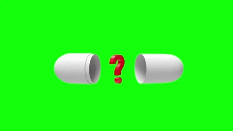 A white pill capsule opens from a question mark on a green screen 3D animation. Stock Footage 334732968