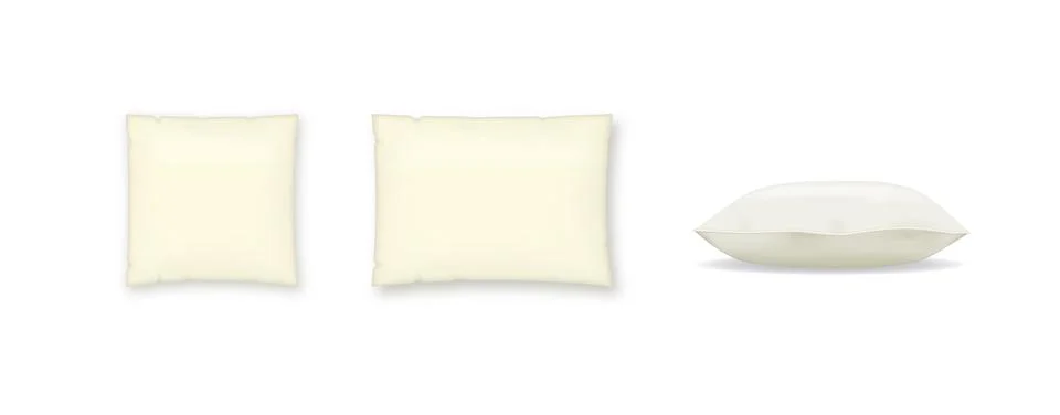 White pillow square shape top, side and front view. Realistic cushion for sleep Stock Illustration