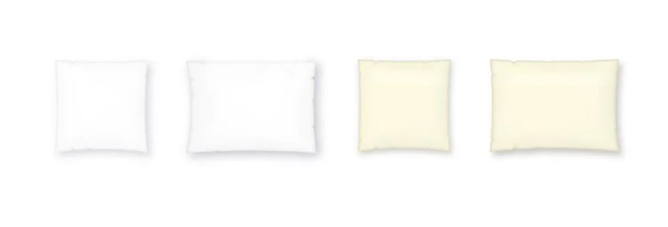 White pillow square shape top, side and front view. Realistic cushion for sleep Stock Illustration