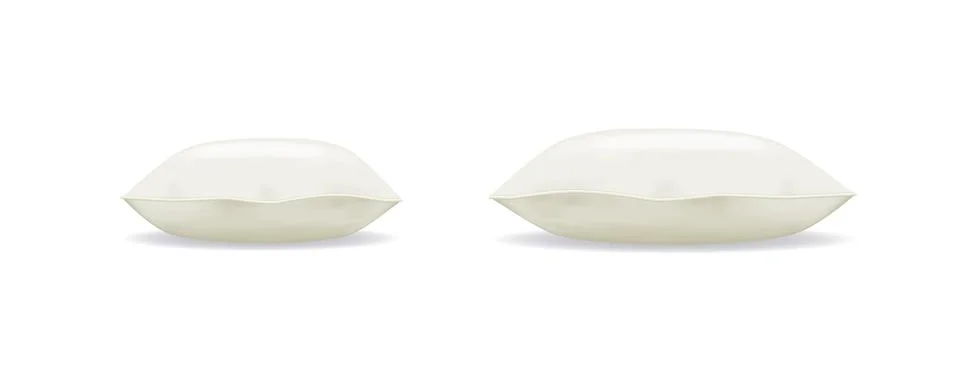 White pillow square shape top, side and front view. Realistic cushion for sleep Stock Illustration