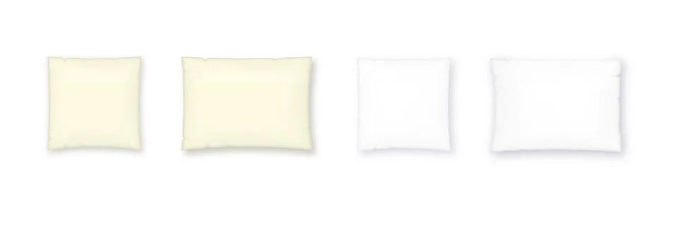 White pillow square shape top, side and front view. Realistic cushion for sleep Stock Illustration