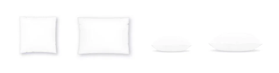 White pillow square shape top, side and front view. Realistic cushion for sleep Stock Illustration