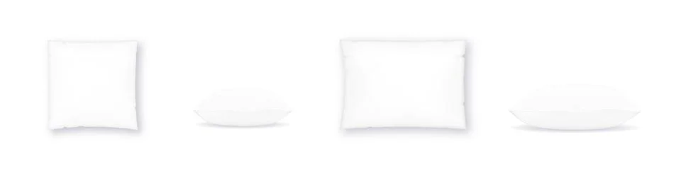 White pillow square shape top, side and front view. Realistic cushion for sleep Stock Illustration