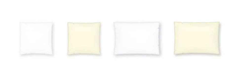 White pillow square shape top, side and front view. Realistic cushion for sleep Stock Illustration
