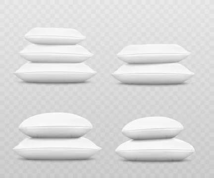 White pillow stack set from side view, three or two square and round cushions Stock Illustration