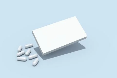 White Pills Box and capsule pills on blue background Stock Illustration