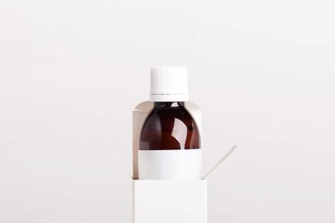 White pills box. Plastic bottles. Drugs box mock-up. Medical blank cardboard. Stock Illustration