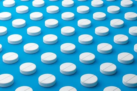 White pills of many painkillers with a pattern on a medical background. Tab.. 写真素材