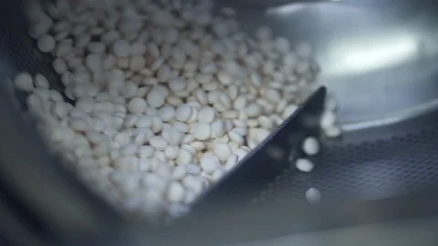 White pills is moving on automatic line during working day in pharmaceutical Stock Footage 129524191
