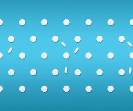 White pills as seamless pattern on soft light blue gradient background in h.. Foto stock