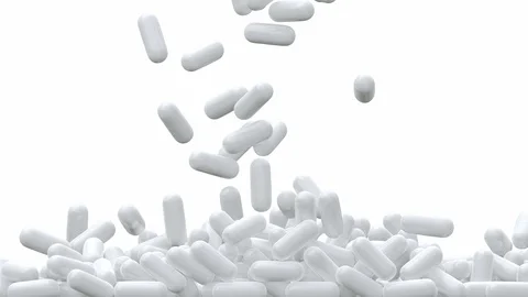 White pills UHD 3D animation with alpha matte Video stock 101471143