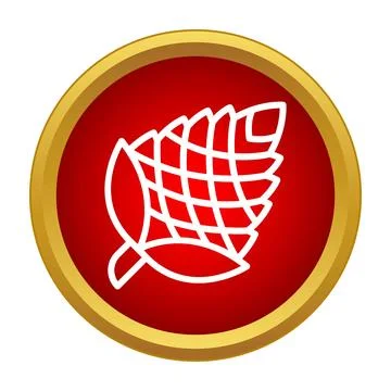 White pine cone outline icon on red button Stock Illustration