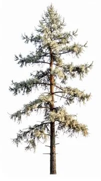 White Pine Tree Isolated on White Background, Pinus strobus Evergreen Speci.. Stock Photos